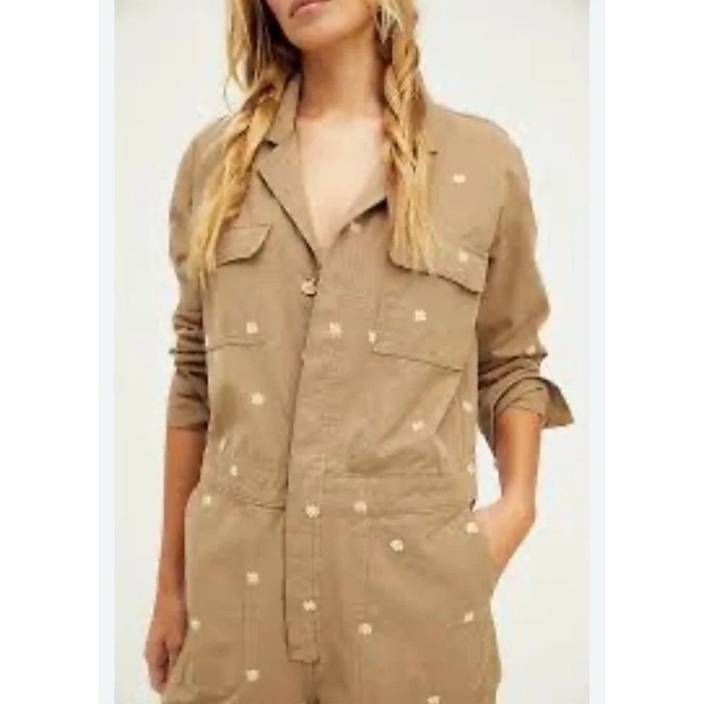 Driftwood X Free People Dizzy Daisy Coveralls Jumpsuit‎ Sz L Cotton Embroidered